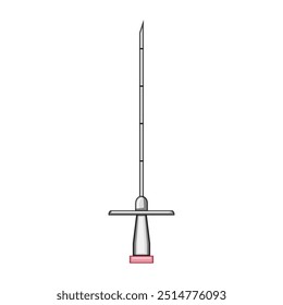 desenho animado de agulha epidural lombar. medicação para cateter, técnica de bloqueio, inserção sinal de agulha epidural lombar estéril. símbolo isolado ilustração vetorial