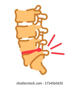 Lumbar osteochondrosis flat color icon. Orthopedics diseases. Pain in spine, bone illness. Sign for web page, mobile app, button, logo. Vector isolated button.