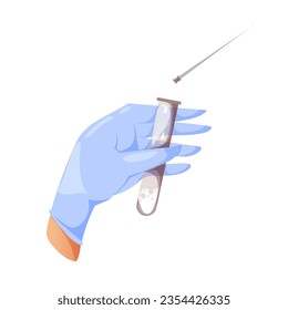 Lumbar puncture. Hand with test tube and sternal fluid. Diagnosis of childhood and adult cancer. Oncology