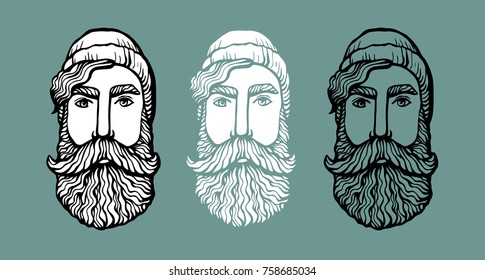 Lumber Hipster head with beard. Hand-Drawn Doodle. Vector Illustration - stock vector. Hand drawn cartoon character. Bearded man logo