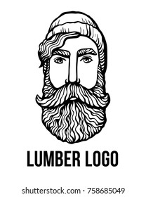 Lumber Hipster head with beard. Hand-Drawn Doodle. Vector Illustration - stock vector. Hand drawn cartoon character. Bearded man logo