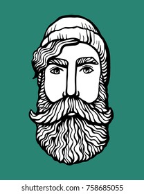 Lumber Hipster head with beard. Hand-Drawn Doodle. Vector Illustration - stock vector. Hand drawn cartoon character. Bearded man logo