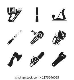 lumber icon. 9 lumber vector icons set. axe, wood plane and power saw icons for web and design about lumber theme