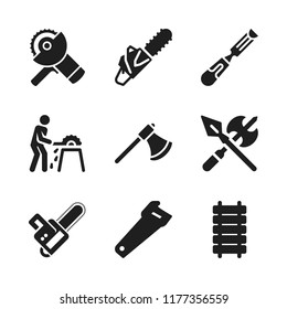 lumber icon. 9 lumber vector icons set. chainsaw, saw and axe icons for web and design about lumber theme