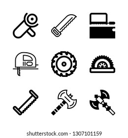 lumber icons set with saw, carpentry and axe vector set