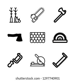 lumber icons set with wood, roof and axe vector set