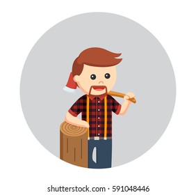 lumber jack with big wood and log in circle background