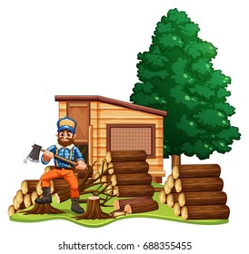 Lumber jack chops woods  illustration