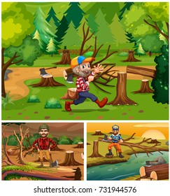 Grietas de madera trabajando en la ilustración del bosque