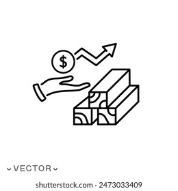 lumber prices growth icon, increase cost wood industrial, pay order timber, thin line symbol isolated on white background, editable stroke eps 10 vector illustration