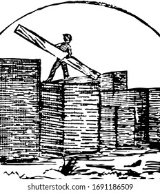 Lumber yard, vintage engraved illustration.