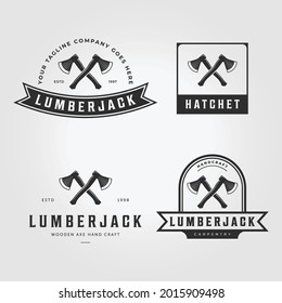 Lumberjack Ax Logo Icon Vector Vintage Illustration Design