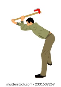 Cojín con ilustración vectorial de hacha aislado en fondo blanco. Carpintero paisajista de guardia. Trabajador de registro. Lumberman en acción. Hombre de leñador agarra el hacha. Trabajador forestal. madera para incubar.