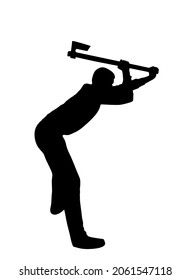 Lumberjack with ax vector silhouette illustration isolated on white background. Woodpecker on duty. Logger worker. Lumberman in action. Woodcutter man hold axe. Forester worker. hatchet wood work.