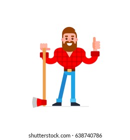 Lumberjack with axe. Cartoon vector illustration.