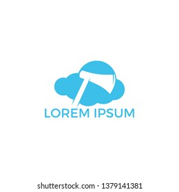 Lumberjack axe and cloud vector logo design. Woodworking or carpentry logo design concept.