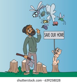 Lumberjack with axe in the forest perplexity