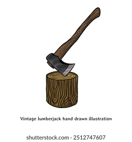 Lumberjack axe hand drawn illustration in vintage style	