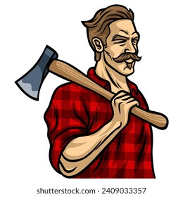 Lumberjack with Axe Illustration Character Mascot Logo Design