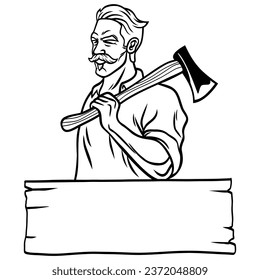Lumberjack with Axe Illustration Vector Character Design Drawing