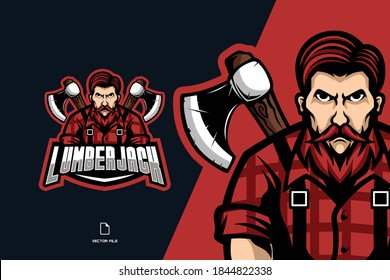 lumberjack with axe mascot sport logo illustration cartoon