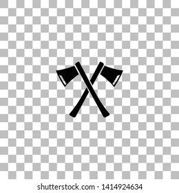 Lumberjack axes crossed. Black flat icon on a transparent background. Pictogram for your project