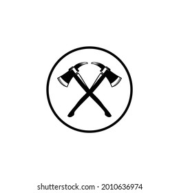 Lumberjack axes crossed with circle edge desain logo inspiration