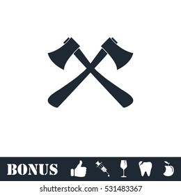 Lumberjack axes crossed icon flat. Vector illustration symbol and bonus pictogram