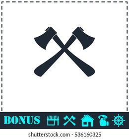 Lumberjack axes crossed icon flat. Simple vector symbol and bonus icon