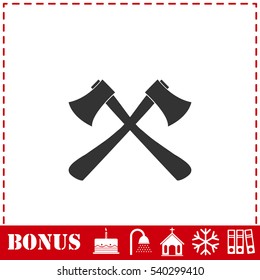 Lumberjack axes crossed icon flat. Simple vector symbol and bonus icon