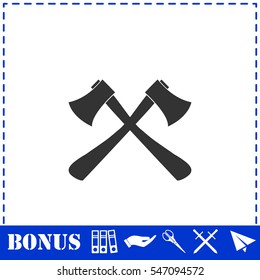 Lumberjack axes crossed icon flat. Simple vector symbol and bonus icon