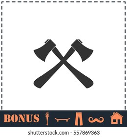 Lumberjack axes crossed icon flat. Simple vector symbol and bonus icon