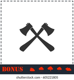 Lumberjack axes crossed icon flat. Simple vector symbol and bonus icon