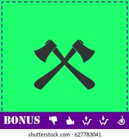 Lumberjack axes crossed icon flat. Simple vector symbol and bonus icon