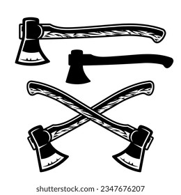 Lumberjack axes set of vector objects or design elements in vintage style isolated on white background