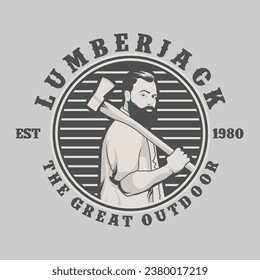 Lumberjack Badge Emblem, Woodworking Detailed Logo Vector