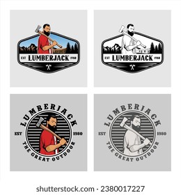 Lumberjack Badge Emblem, Woodworking Detailed Logo Vector