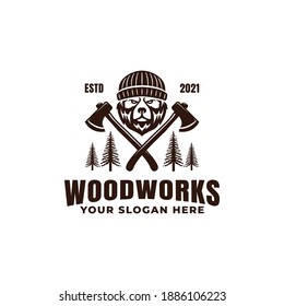 Lumberjack Bear Logo With Axes Design	