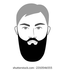 Lumberjack Beard long length style men in face illustration Facial hair mustache. Vector grey black portrait male Fashion template flat barber. Stylish hairstyle isolated outline on white background.