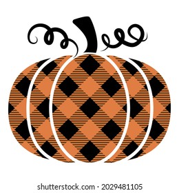 Lumberjack, buffalo plaid pumpkin - Hand drawn vector illustration. Autumn color poster. Good for Thanksgiving or Halloween decoration, poster, greeting card, banner, textile, gift, shirt, or mug.