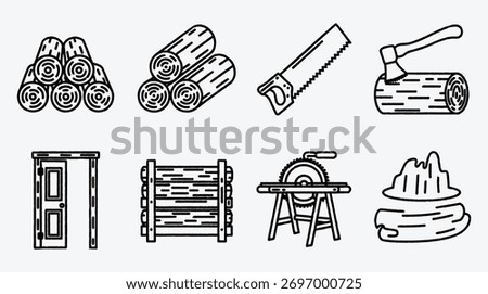 Lumberjack and Carpentry Icon Set Representing Woodworking and Building Concepts
