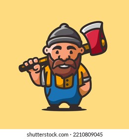 Lumberjack cartoon character mascot, flat design style