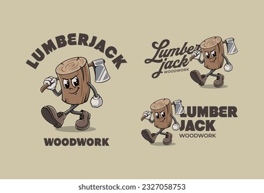 Lumberjack Cartoon Character Mascot Logo Design Template