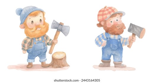 lumberjack cartoon watercolor vector illustration