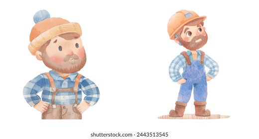 lumberjack cartoon watercolor vector illustration 