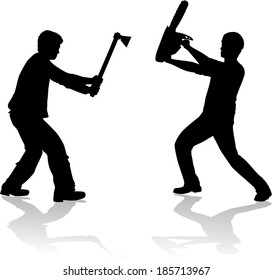 Lumberjack with a chain saw and ax