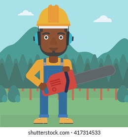 Lumberjack with chainsaw.