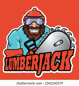 lumberjack with a chainsaw drawn in cartoon style