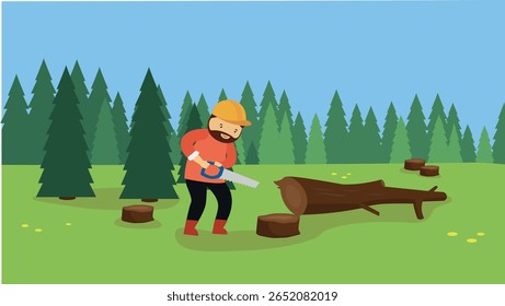 Lenhador com motosserra no vetor florestal ilustração design gráfico
