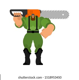 Lumberjack with chainsaw isolated. woodcutter vector illustration